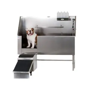 Petlift AquaQuest Walk-In Stainless Steel Veterinary Tub 48inches with Dog